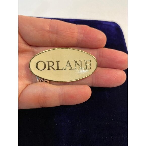 Vintage ORLANE Gold Tone and White Enamel Employee Pin Brooch Rare HTF - Picture 1 of 4